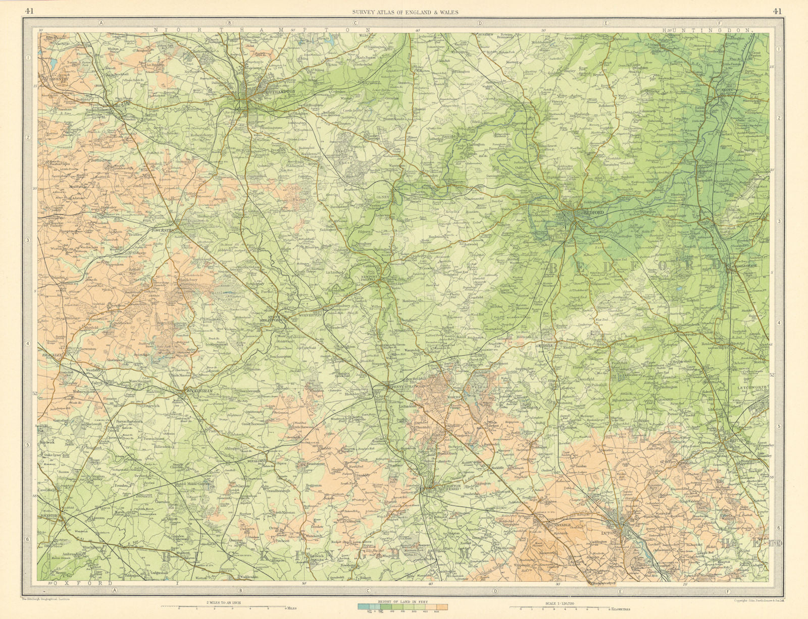 OUSE VALLEY Northampton Luton Buckingham Olney Bedford St Neots. LARGE 1939 map